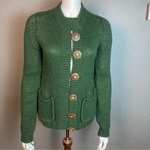 Wooden Ships Cardigan sweater small Montego Green Mohair blend NWT